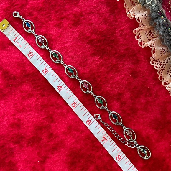 Silver Multi Colored Dolphin Anklet - Picture 7 of 7